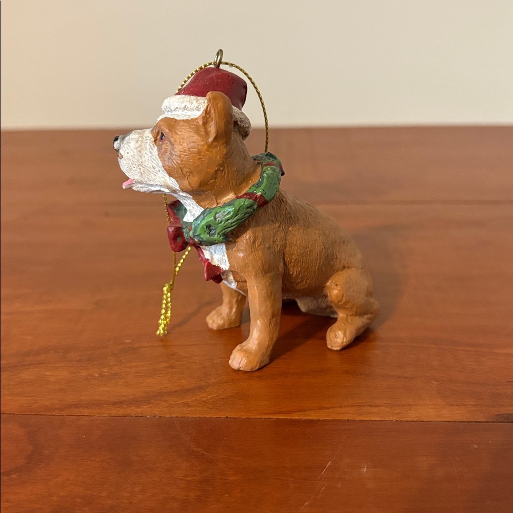 Dog Christmas Ornament Bulldog Terrier Figurine Santa Hat Resin Holiday Decor - Picture 3 of 6